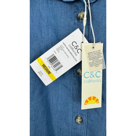 C&C California Sarah Chambray Button Up Shirt Long Sleeve Womens Size M NWT - Picture 8 of 10